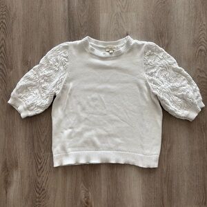 Loft white short crochet puff sleeve sweater - 100% cotton